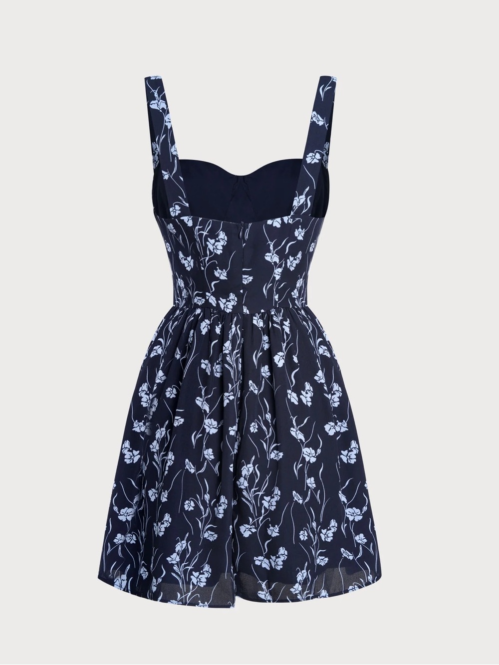 NWT Rihoas Navy Blue Floral Sweetheart Neck Mini Skater Dress Size Medium - Picture 6 of 11